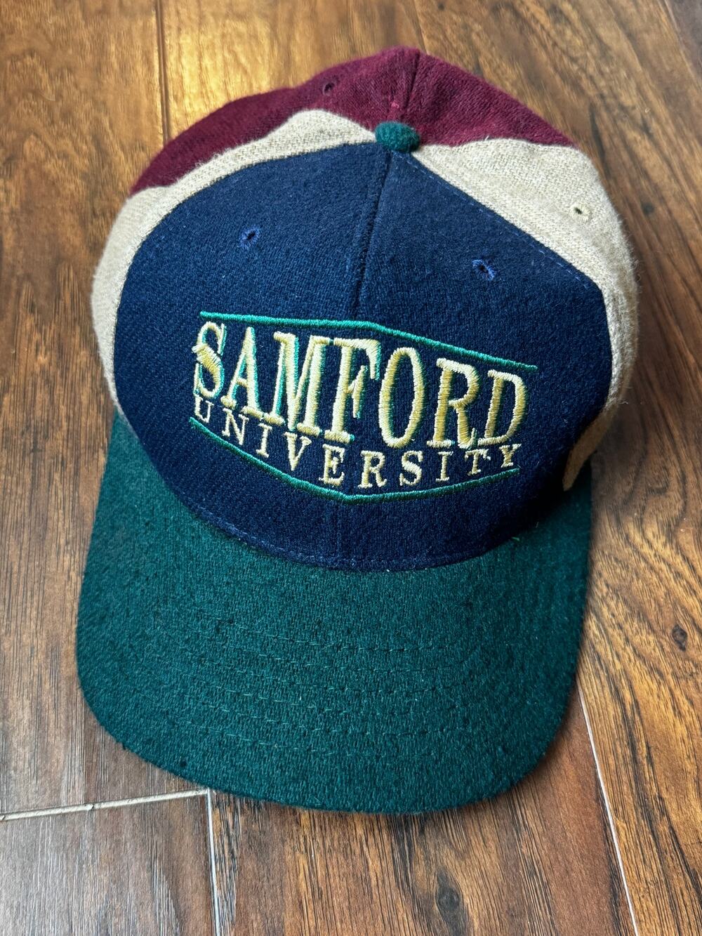 90s Colorblock Samford University Square OS wool retro college cap hat adj strap